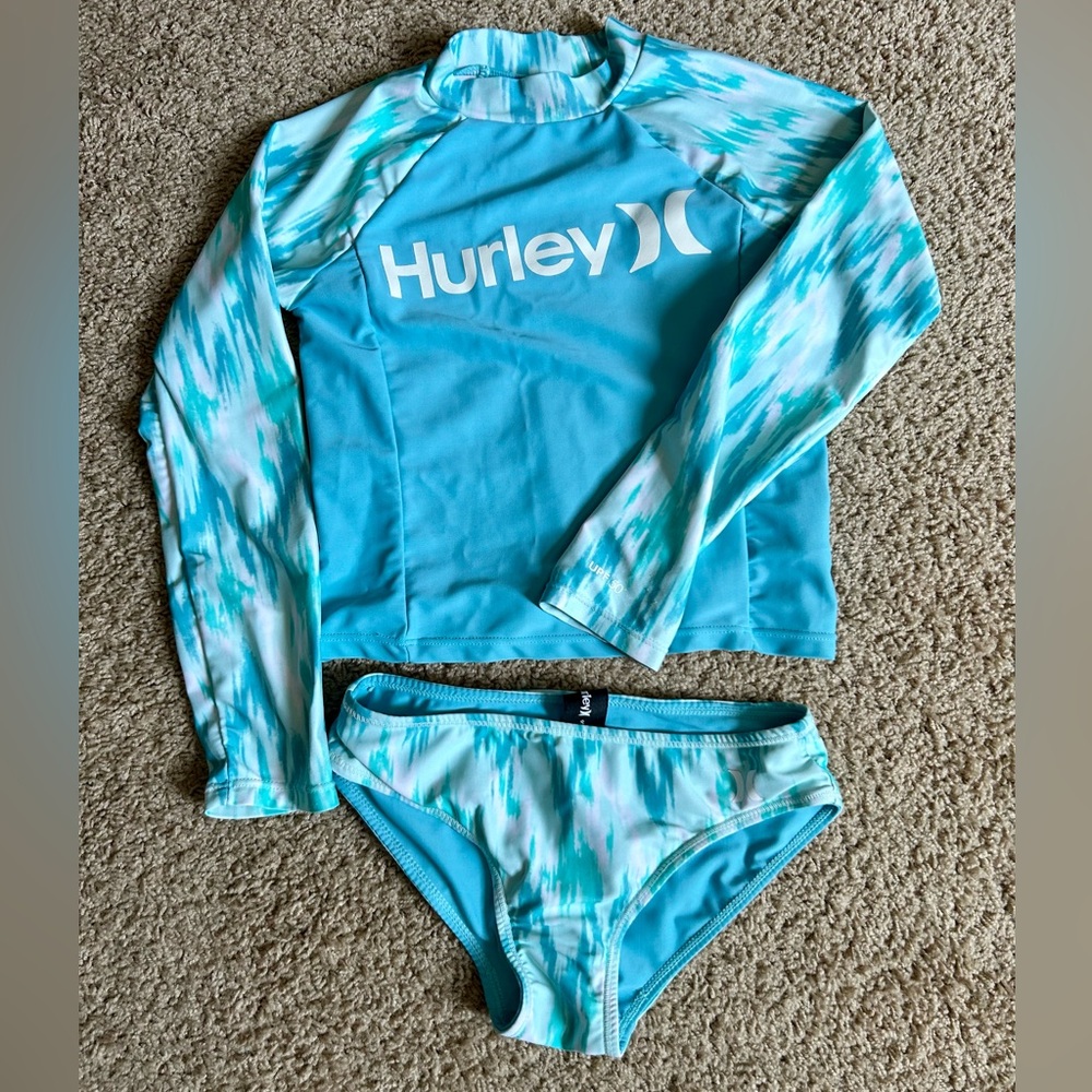 Hurley Blue and White Rashguard Swimwear